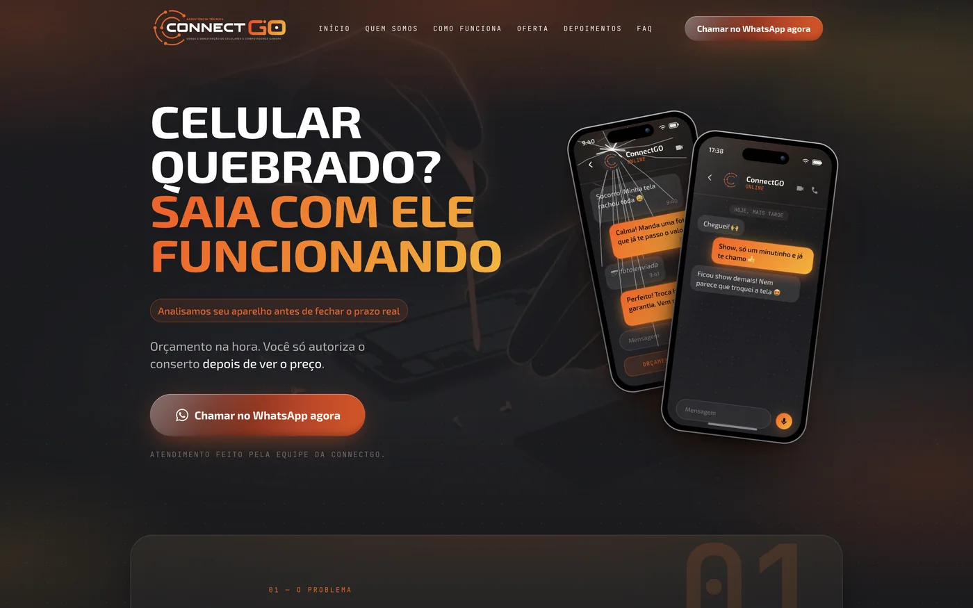 Depois: landing page real construída para a ConnectGO